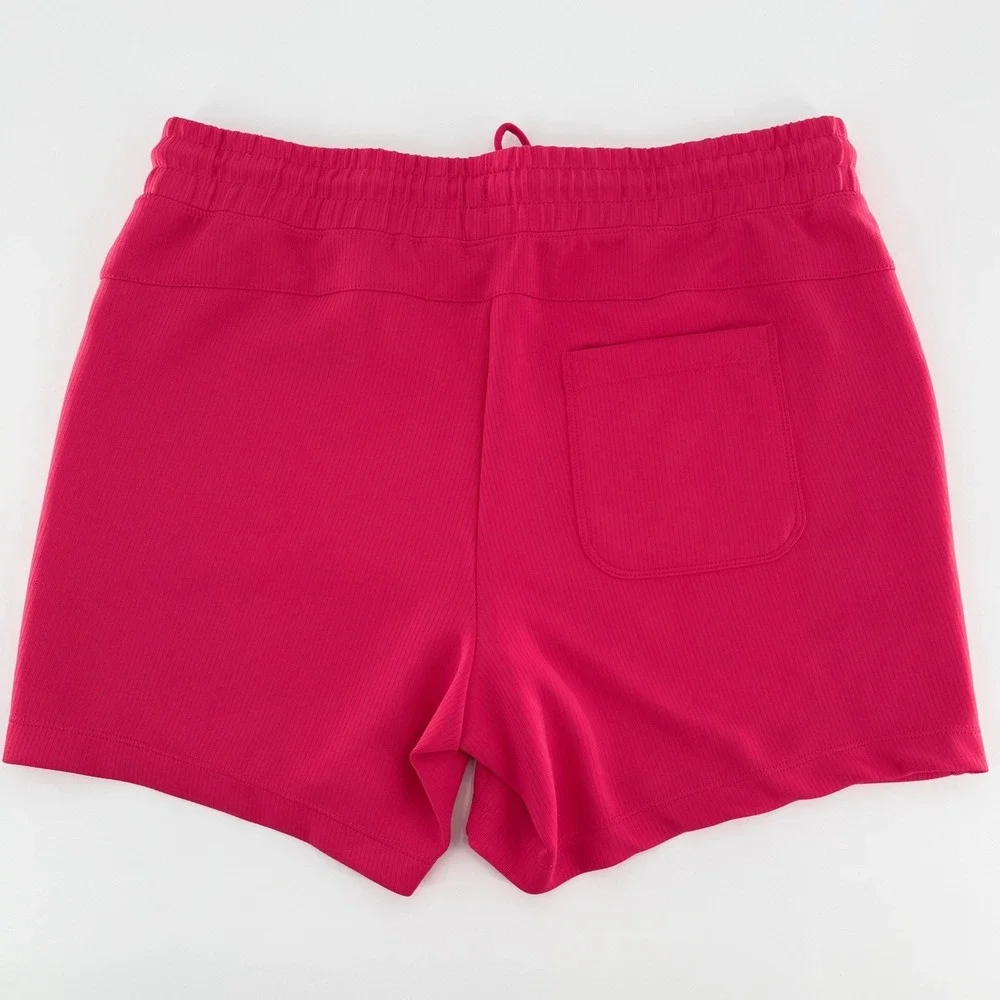 MONDETTA Pink Ribbed Active Shorts Women Medium Drawstring Pockets Athletic Gym